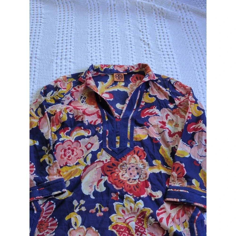 Tory Burch Wildflower Print Floral Tunic Multicolor Size 6‎ Side Zip Pullover